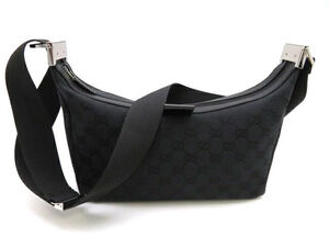 Gucci black GG canvas messenger crossbody bag strap black